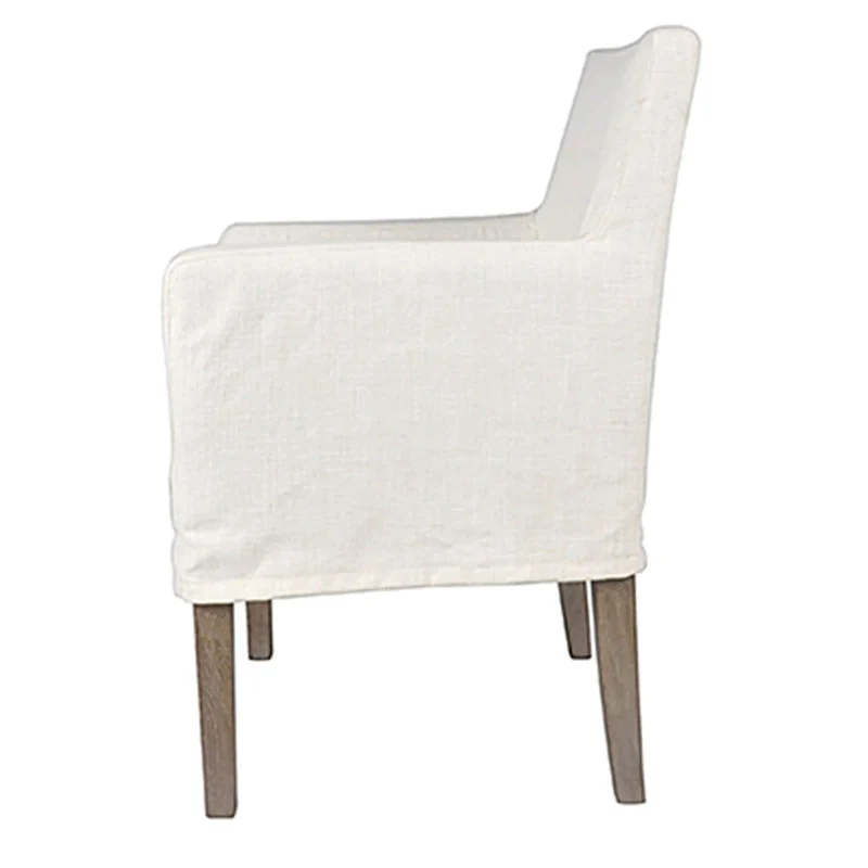 Cream Linen & Oak Wood Arm Chair by East at Main