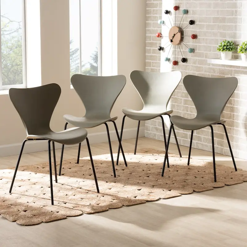 Beige Plastic Dining Chairs - 4-Piece Metal Frame Set