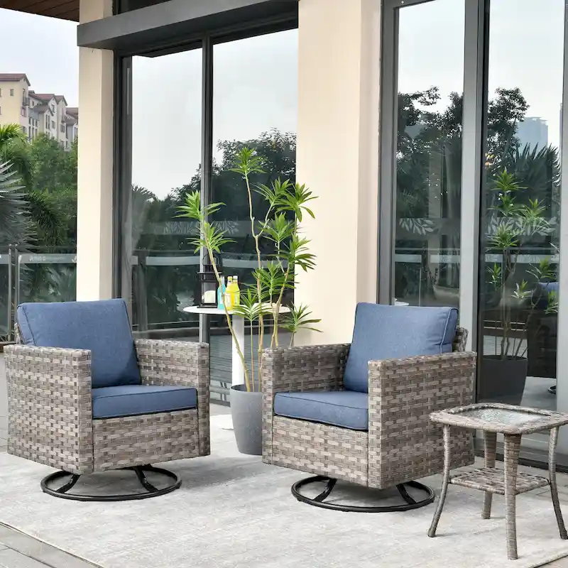 OVIOS Patio Wicker Swivel Rocking Chair 3-piece Set with Side Table