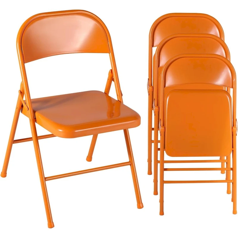 VECELO Folding Chairs Set of 4 Metal Frame Steel Seat with Triple Braced