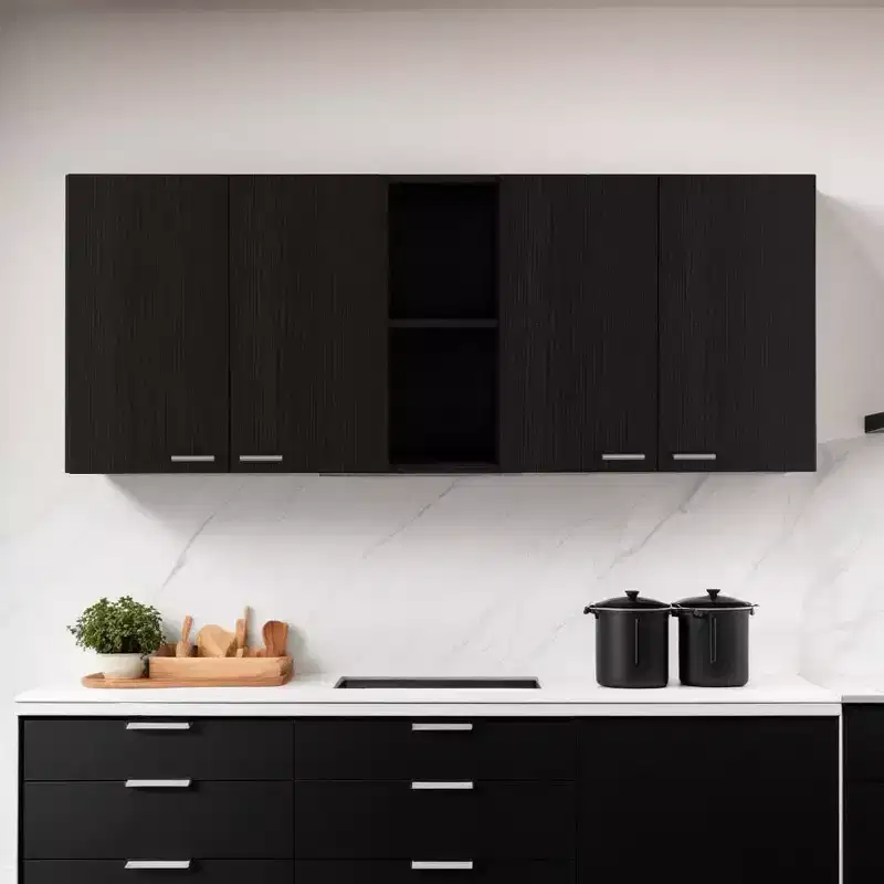 HomeRoots 59 Black Wood Wall mounted Accent Cabinet With Five Shelves