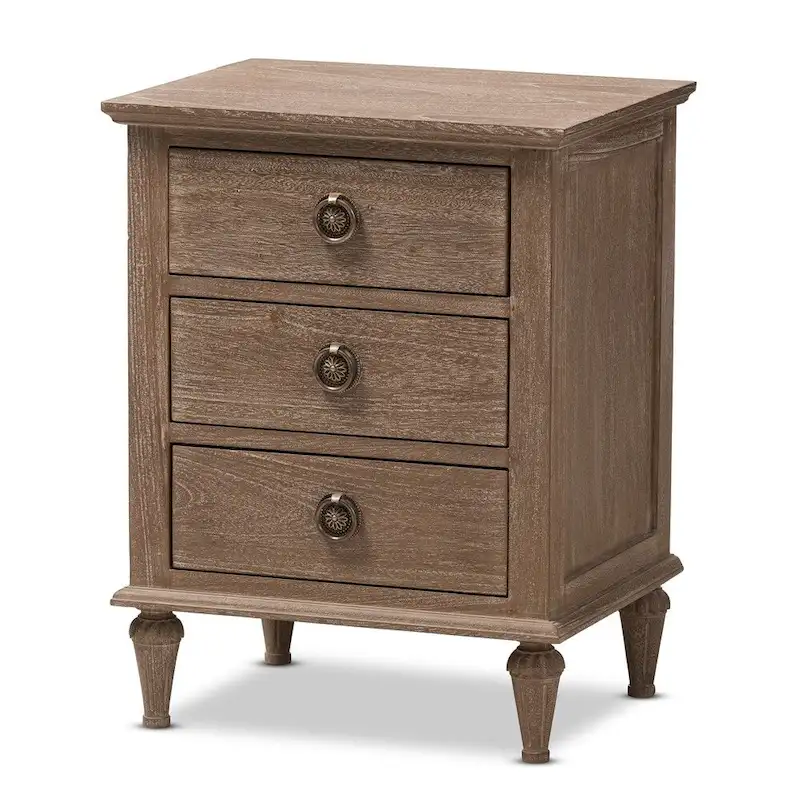 Rustic Wood 3-Drawer Nightstand by Baxton Studio