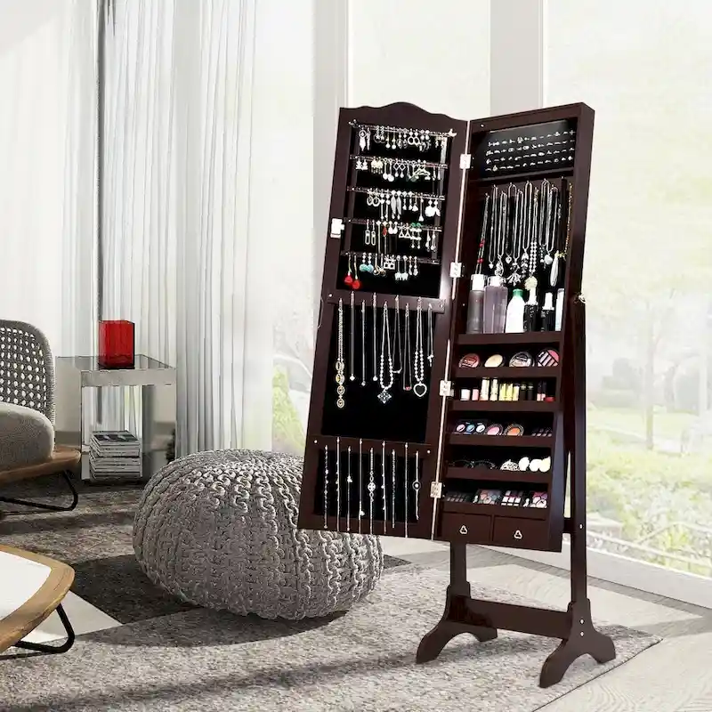 Copper Grove Newtown Espresso Jewelry Cabinet with LED Dressing Mirror