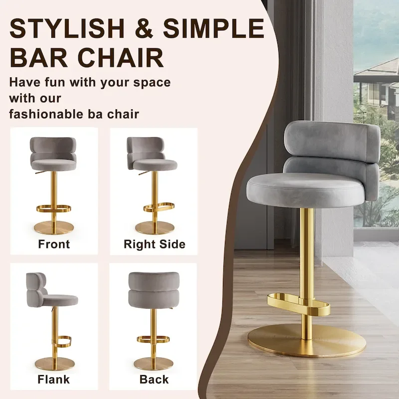 Velvet Counter Bar stool with Height Adjustable and Swivel
