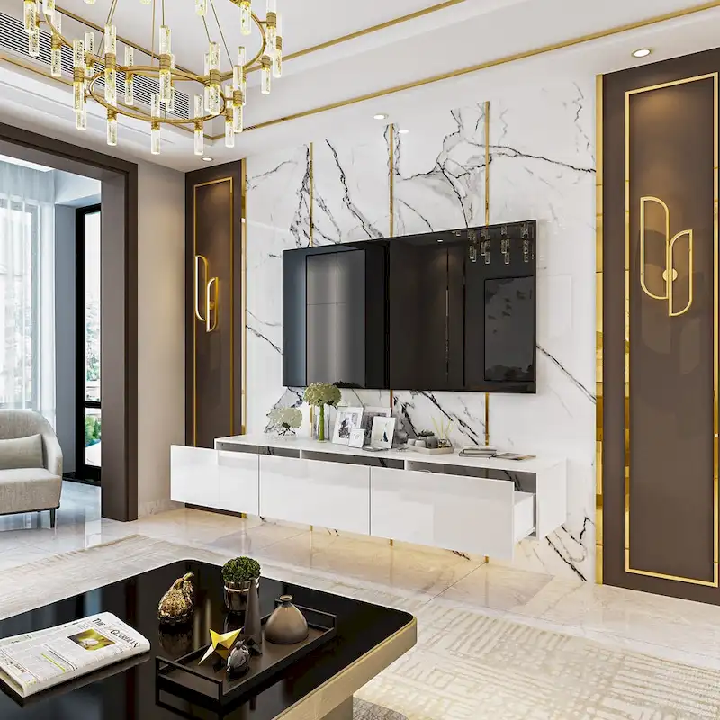 63 TV Stand Hanging TV Consoles Wall TV Cabinet with LED Entertain