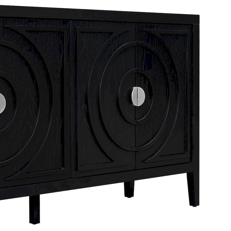 Retro Sideboard with Circular Groove Design Metal Handle