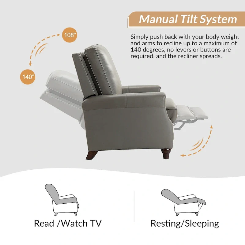 Cigar Mid-century Modern Genuine Leather Recliner with Nailhead Trim Set of 2 by HULALA HOME