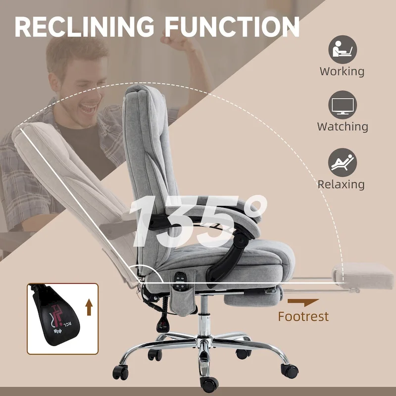 Massage Office Chair with 6 Vibration Points, Heated Reclining Computer Chair,Swivel Chair with Adjustable Height and Footrest