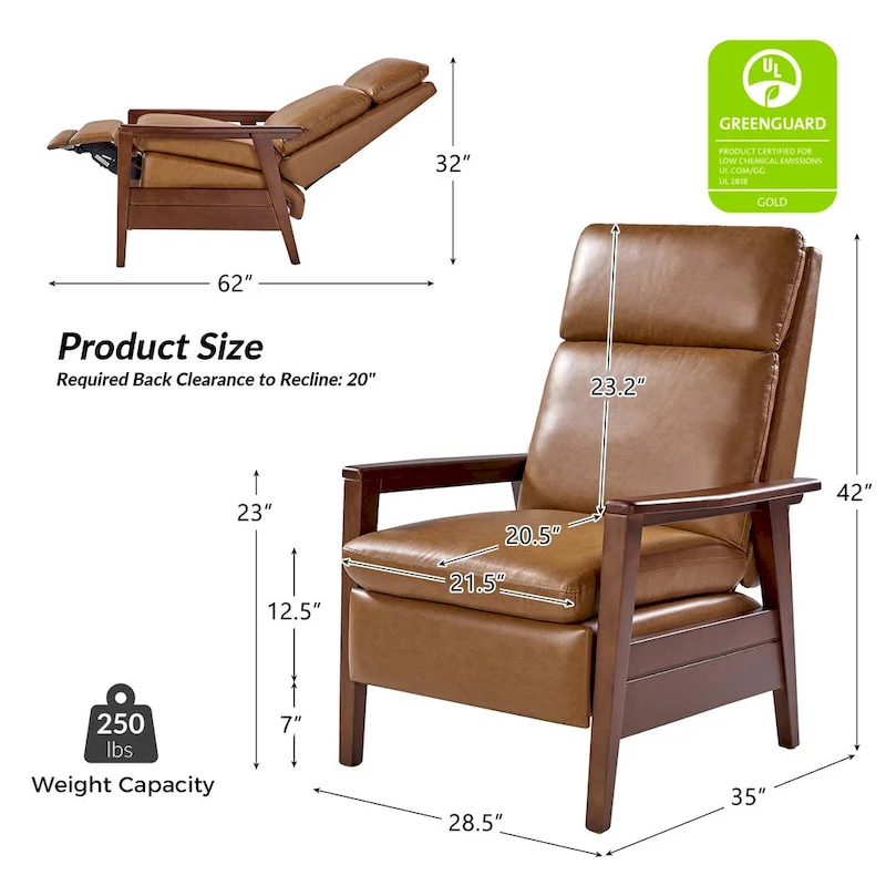Patrick Mid-century Vegan Leather Solid Wood Recliner Set of 2 by HULALA HOME