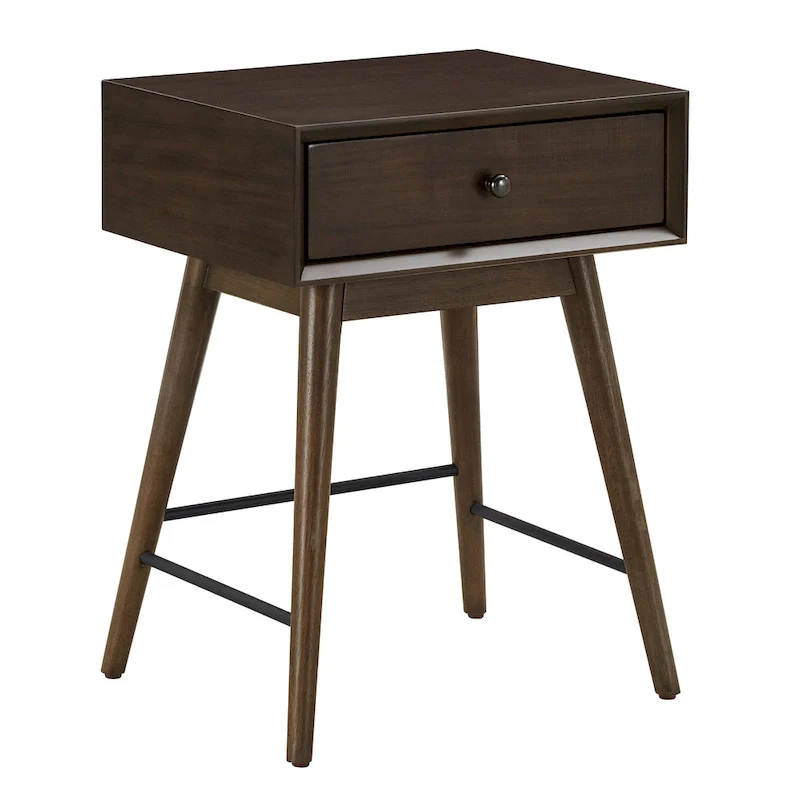 Mid-Century Modern Wood End Table with 1 Drawer, Compact Nightstand Side Table