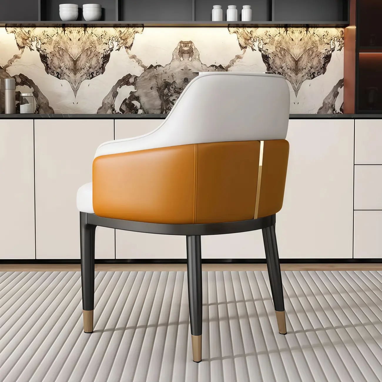 Modern Genuine Leather Sloped Arms Low Back Dining Chair