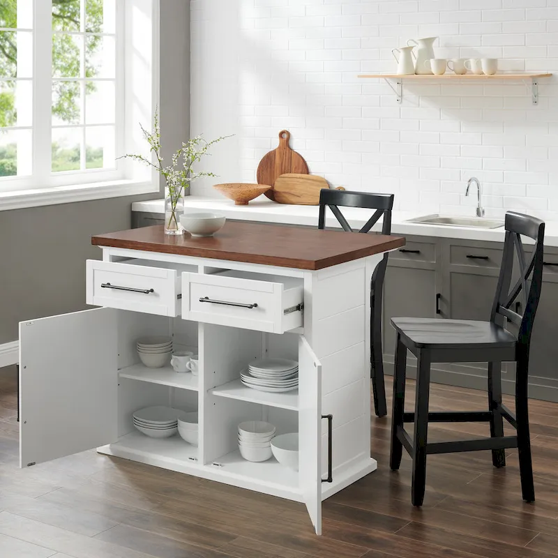Crosley Bartlett Wood Top Kitchen Island W/X-Back Stools