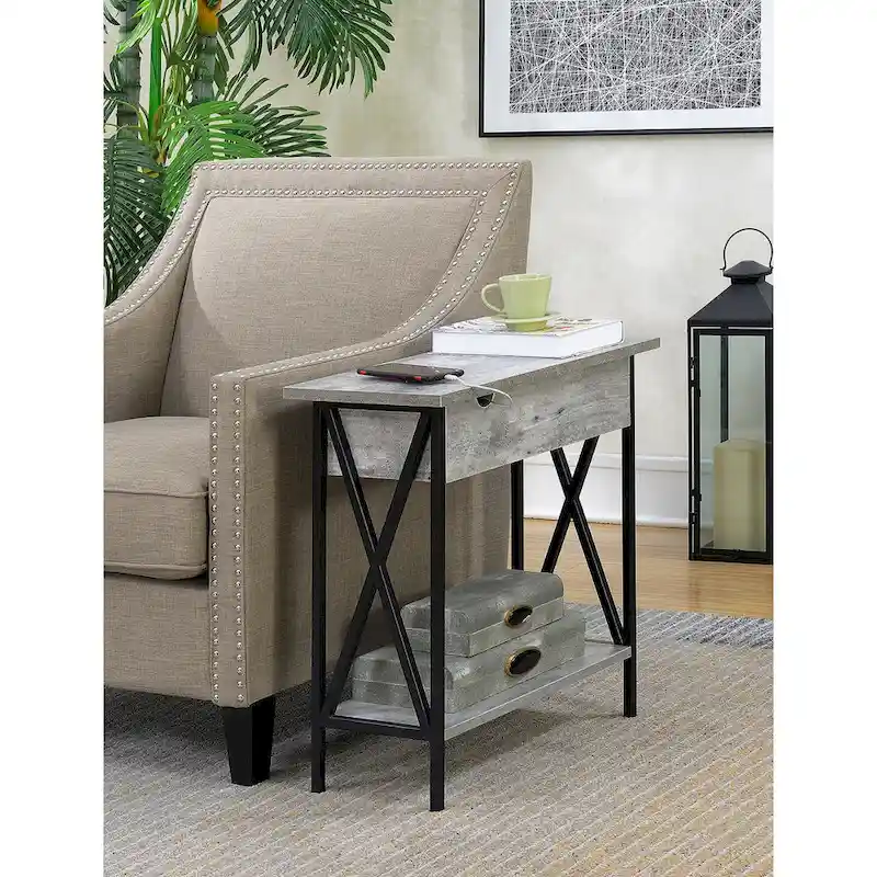 Convenience Concepts Tucson Flip Top End Table with Charging Station and Shelf