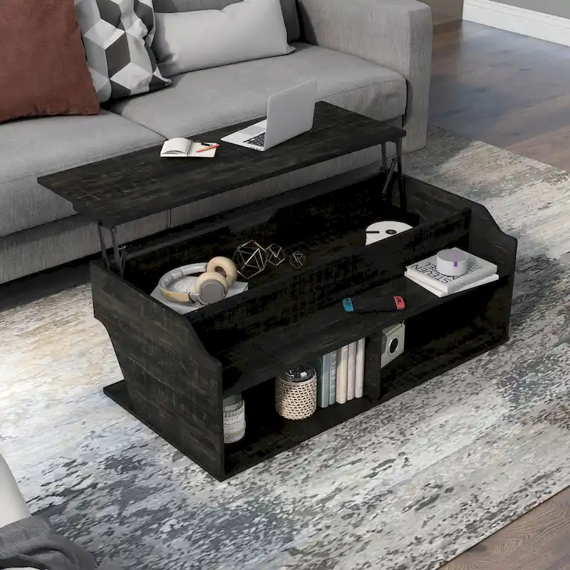 DH BASIC Transitional Black Oak 44-inch Lift-top Coffee Table by Denhour