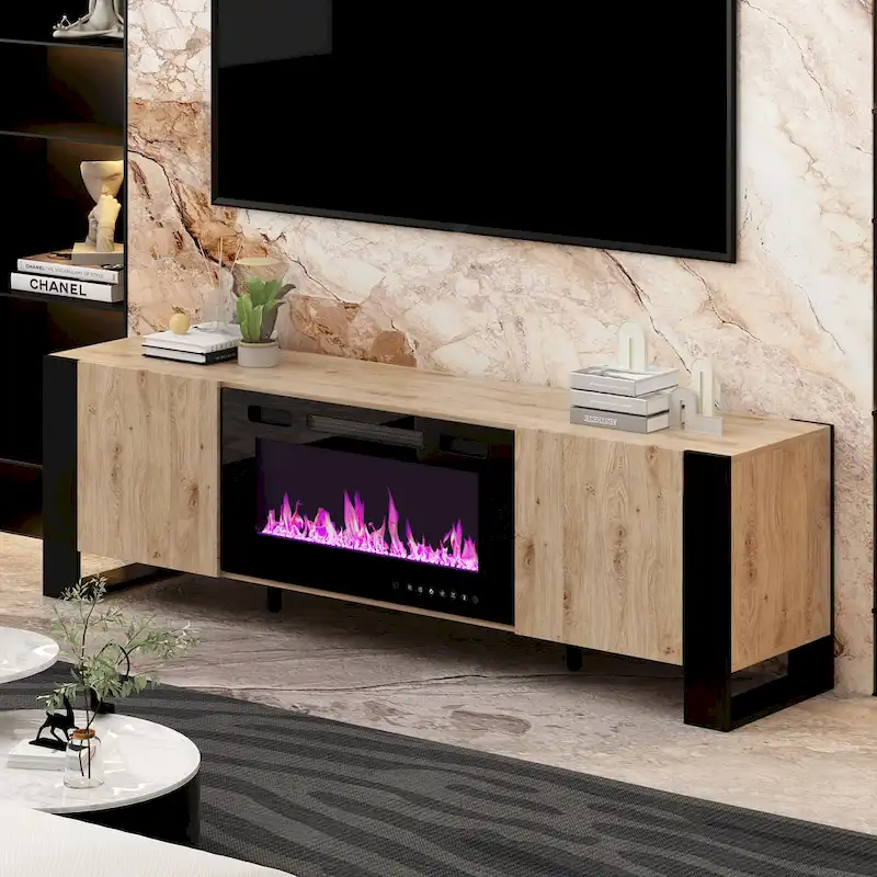 Luxurious TV Stand & Fireplace Combo Integrated LED Fireplace Features