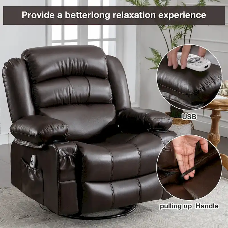 Modern Manual Swivel Rocker Recliner Chair, Massage Heated Chair