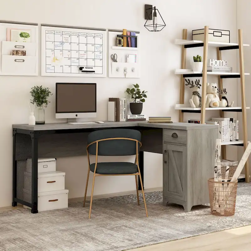 DH BASIC Farmhouse 61-inch L-shape Desk by Denhour