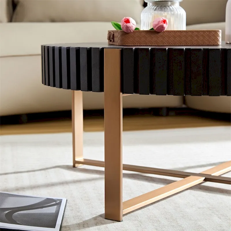 Modern 31.5 Round Coffee Table with Sturdy Metal Pedestal