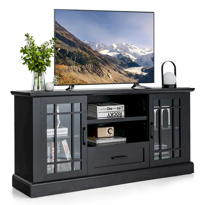 Gymax Farmhouse TV Stand for TVs up to 70 Media Center w/ Glass