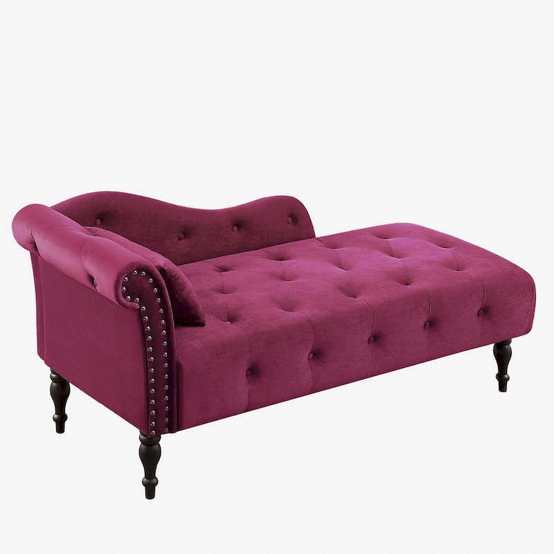 Modern 60.6  Velvet Upholstered Buttons Tufted Chaise Lounge Chair with Solid Wood Legs and Nailheads