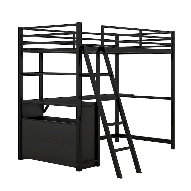 Modern Twin Metal & Wood Loft Bed