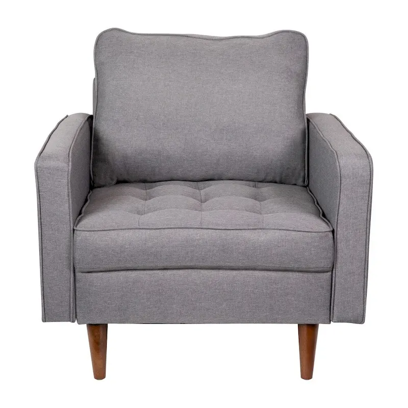 Compact Upholstered Tufted Chair with Wooden Legs