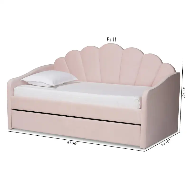 Timila Modern Velvet Upholstered Daybed with Trundle-Light Pink