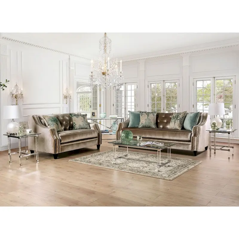 Vynn Transitional Solid Wood Padded Loveseat by Furniture of America