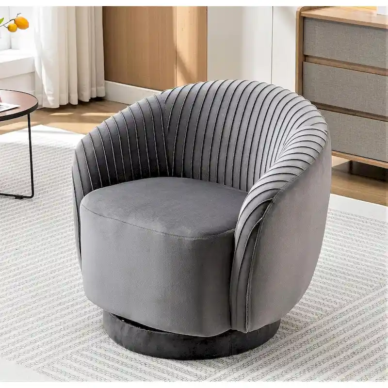 Modern Barrel Swivel Chair with Plush Velvet Upholstery and Smooth 360 Rotation Round Accent One-Seater Sofa