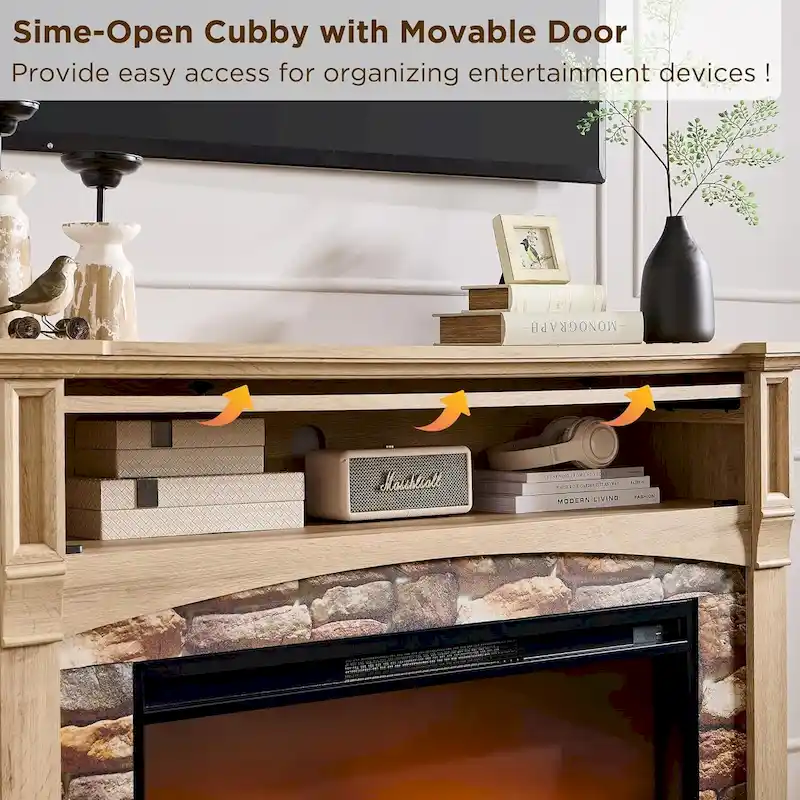 Farmhouse Fireplace TV Stand with Mantel, Tall Entertainment Center