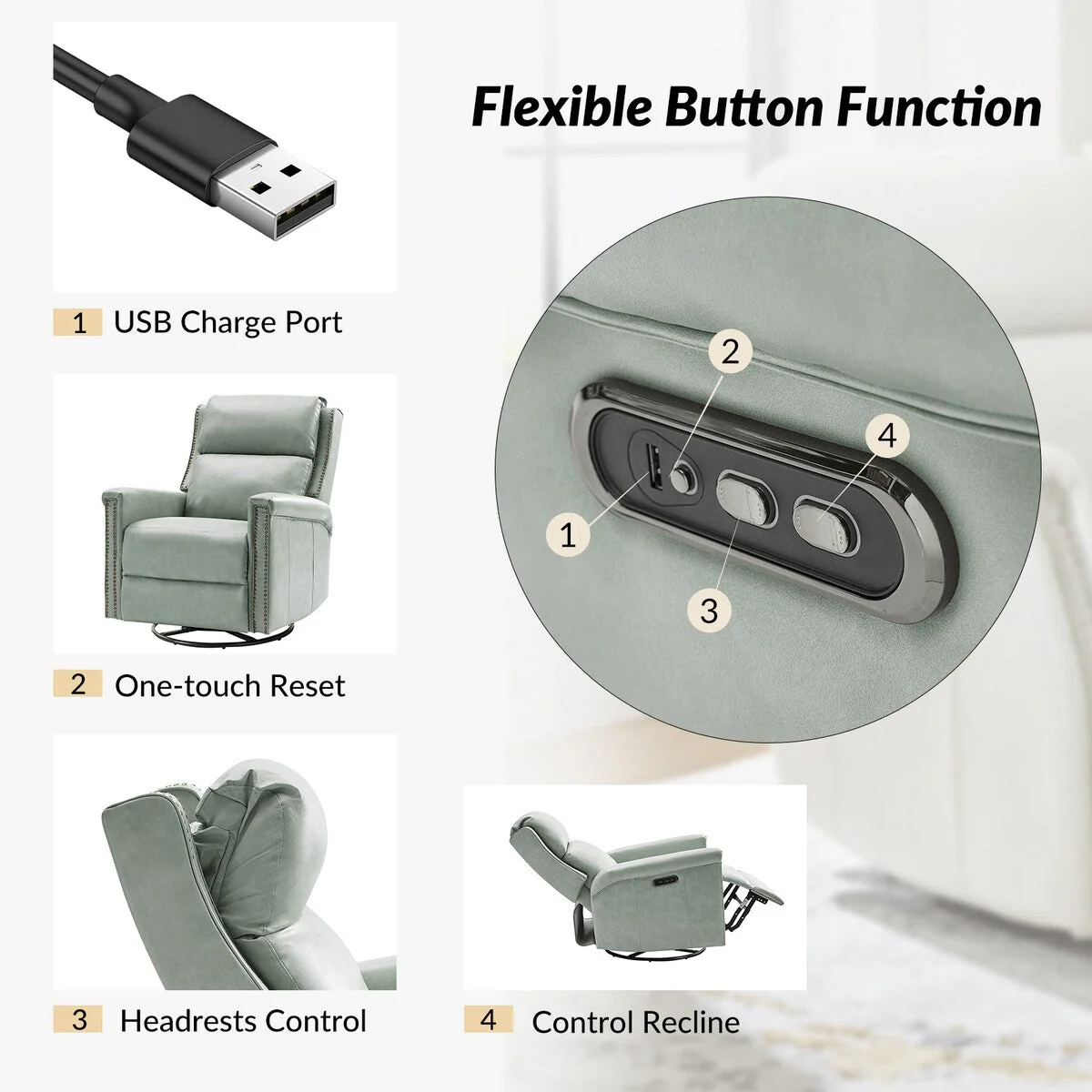 Tobias Traditional Swivel And Rocker Power Recliner Set of 2 by HULALA HOME