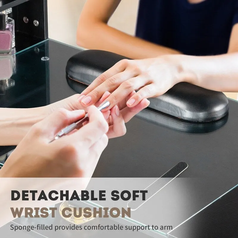 Embossed Particle Board Tempered Glass 55 W Manicure Table