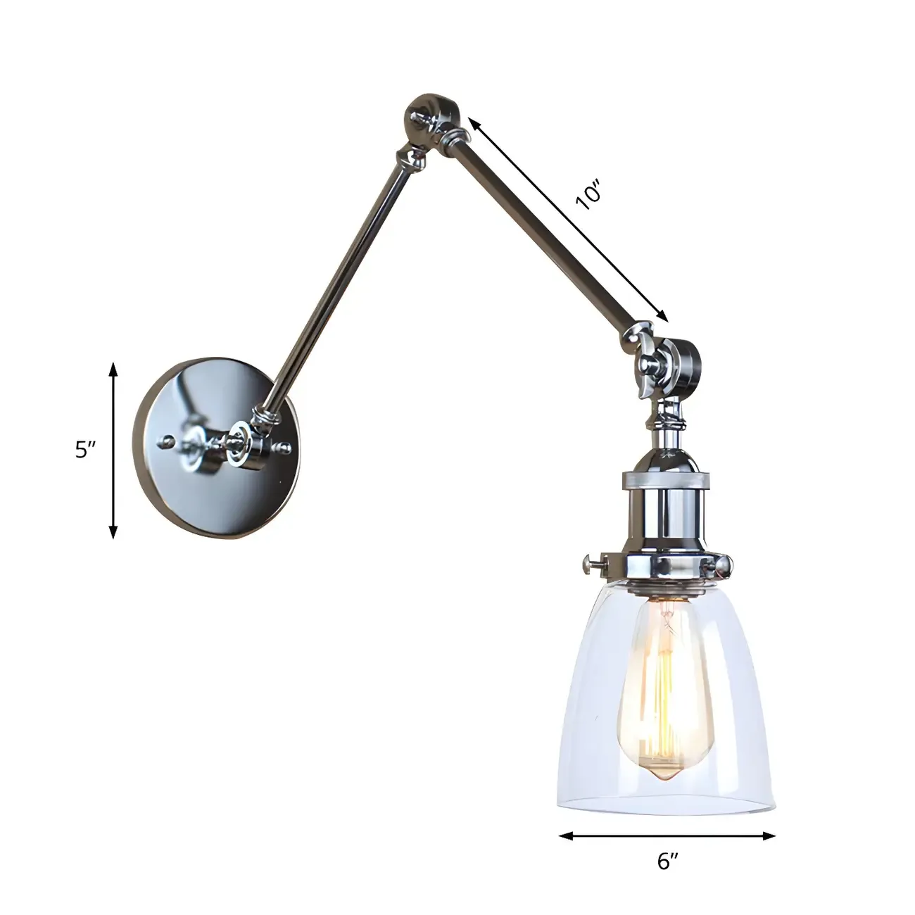 Glass Tapered Shade Industrial Swing Arm Wall Light