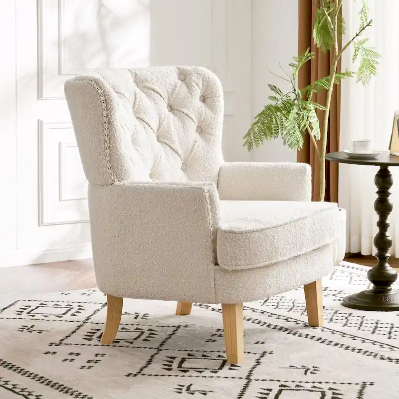 Almond Boucle Nailhead Club Chair by Christopher Knight Home