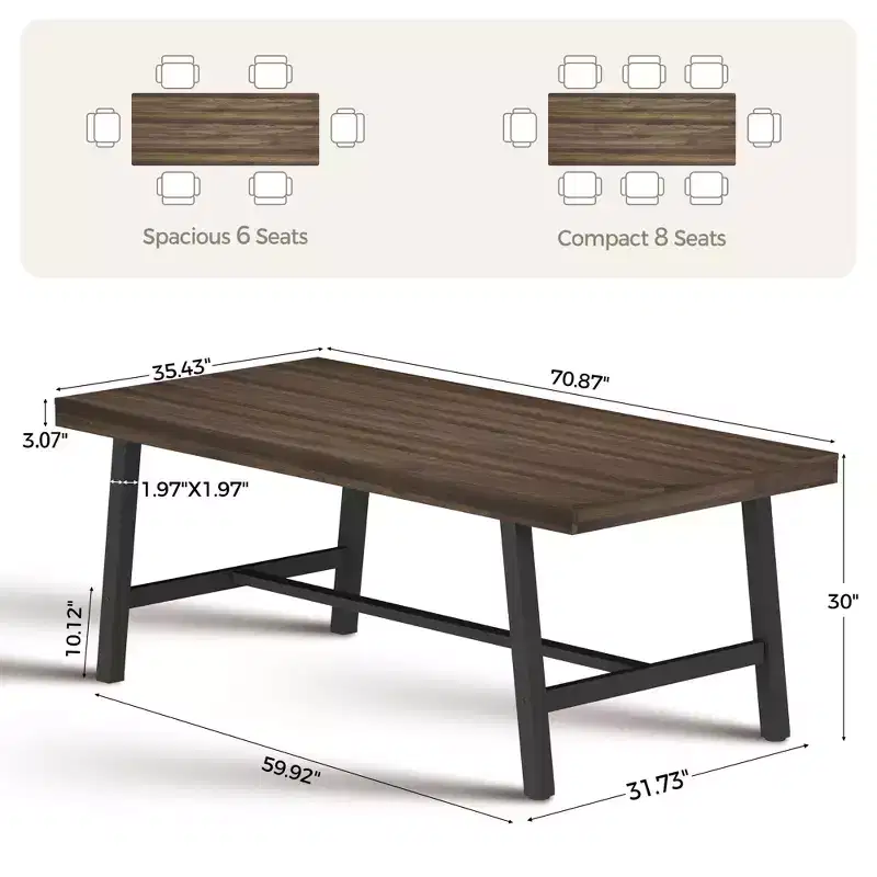 Brown/Grey Farmhouse Rectangular Dining Table, Seats 6-8, Set of 2