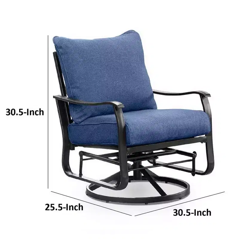 Royal Hampton Swivel Glider Armchair Set of 2, Navy Blue Cushion, Black Metal