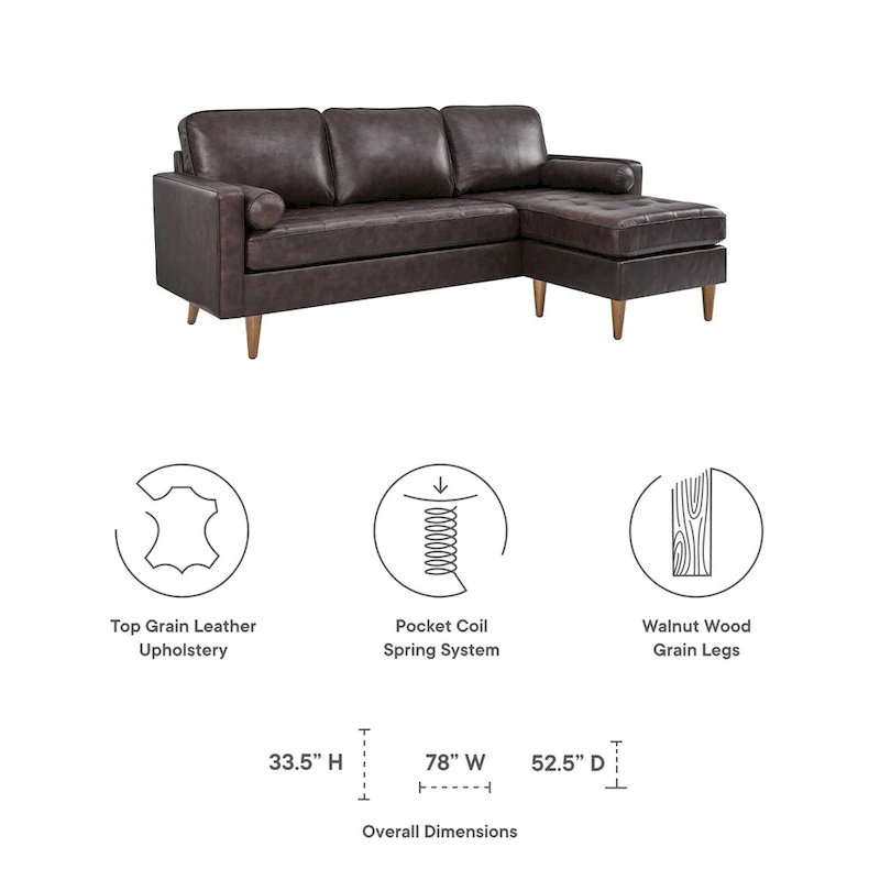 Valour 78 Leather Apartment Sectional Sofa