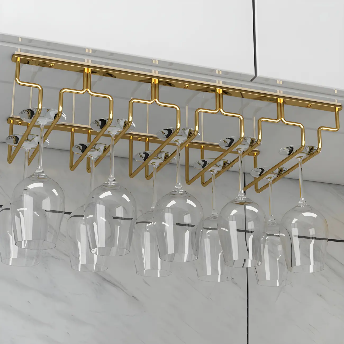 Gold Rectangular Hanging Metal Wine Glass Rack