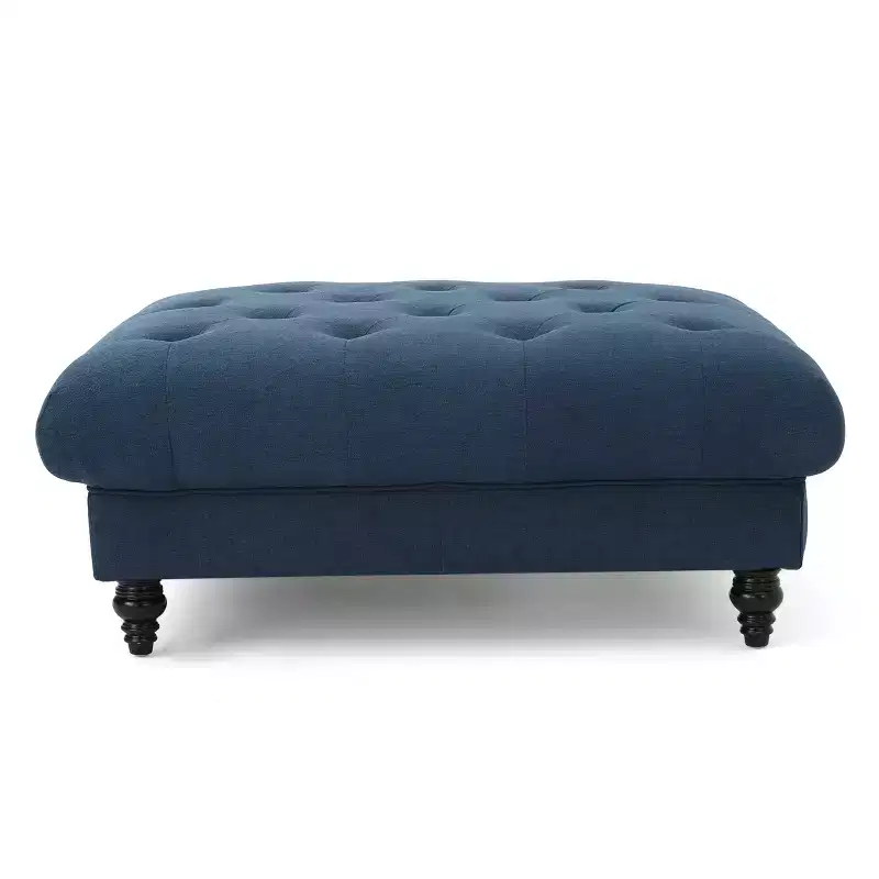 GDFStudio Piper Contemporary Button-Tufted Square Ottoman with Diamond Stitch and Birch Legs