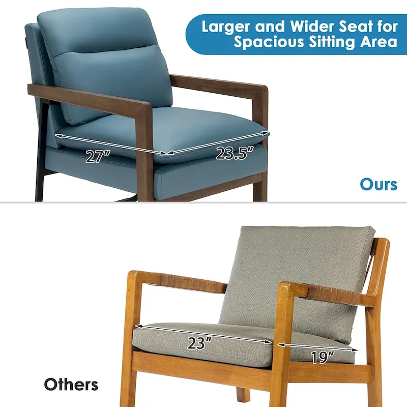 Costway Modern Accent Armchair Lounge Chair w/ Rubber Wood Legs & - 34.5 x 26.5 x 36