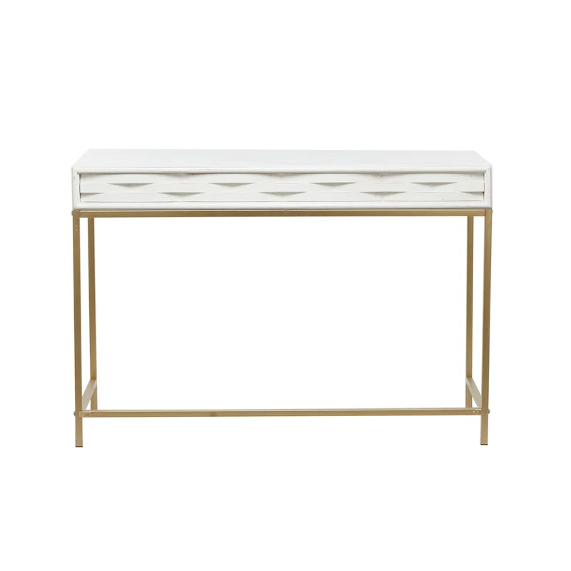 Wooden 2 Drawers Console Table with Gold Metal Frame - White - Roche River Decor