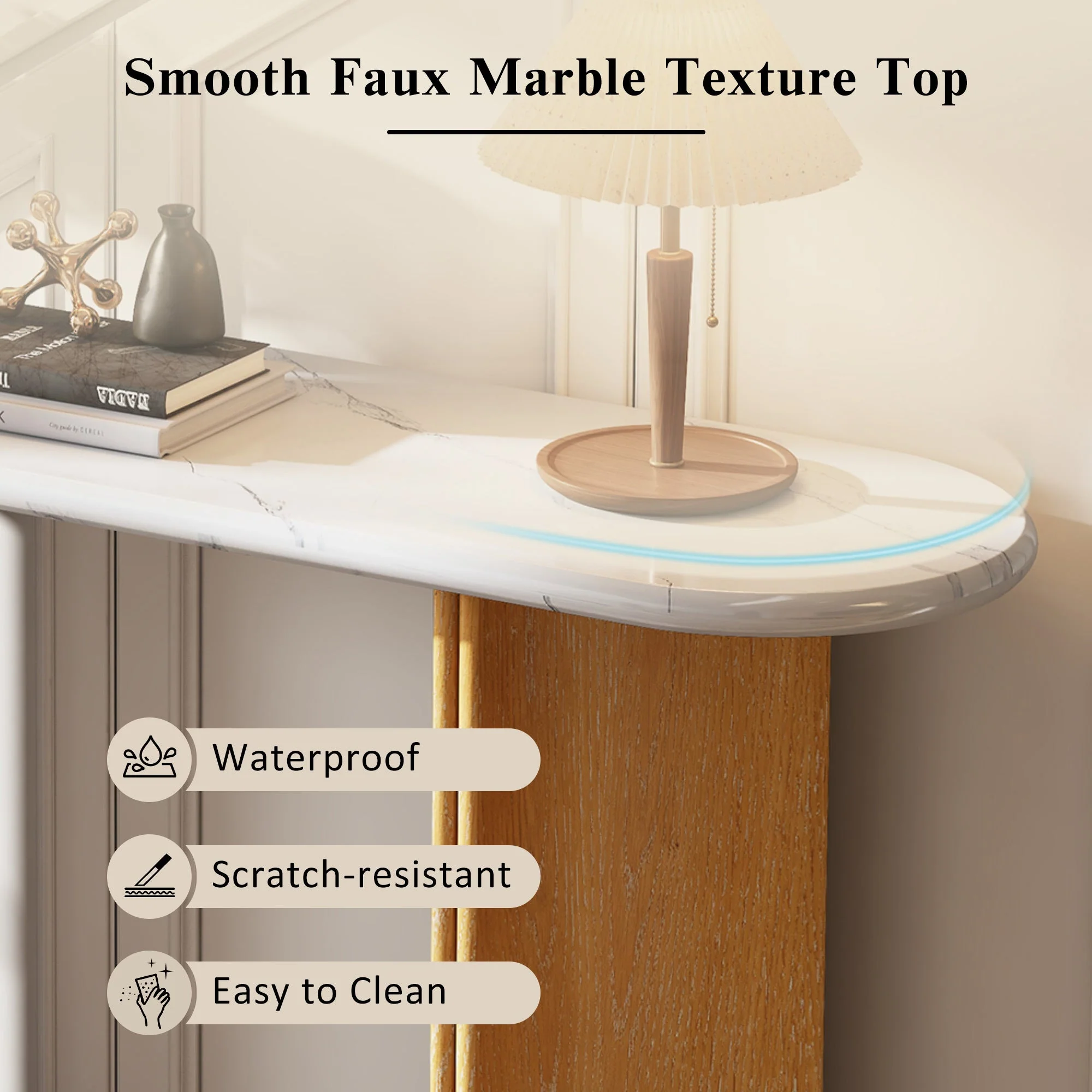 Walker Edison | Oval Faux Marble Top Console Entryway Table