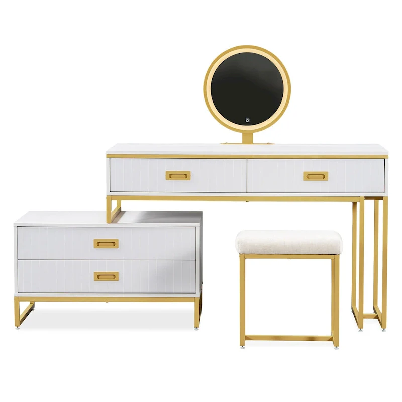 GO Modern Style Vanity Table With Movable Side Cabinet And 4-Drawers