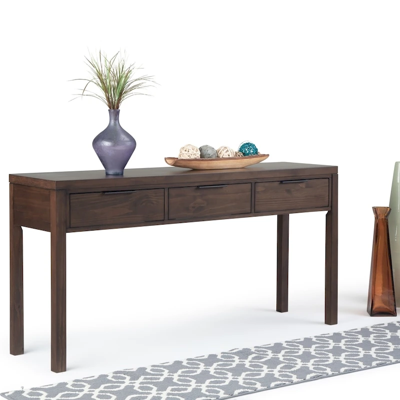 WYNDENHALL Fabian 60 inch Wide Solid Wood Contemporary Console Table in Warm Walnut Brown - 60 W x 16 D x 30 H