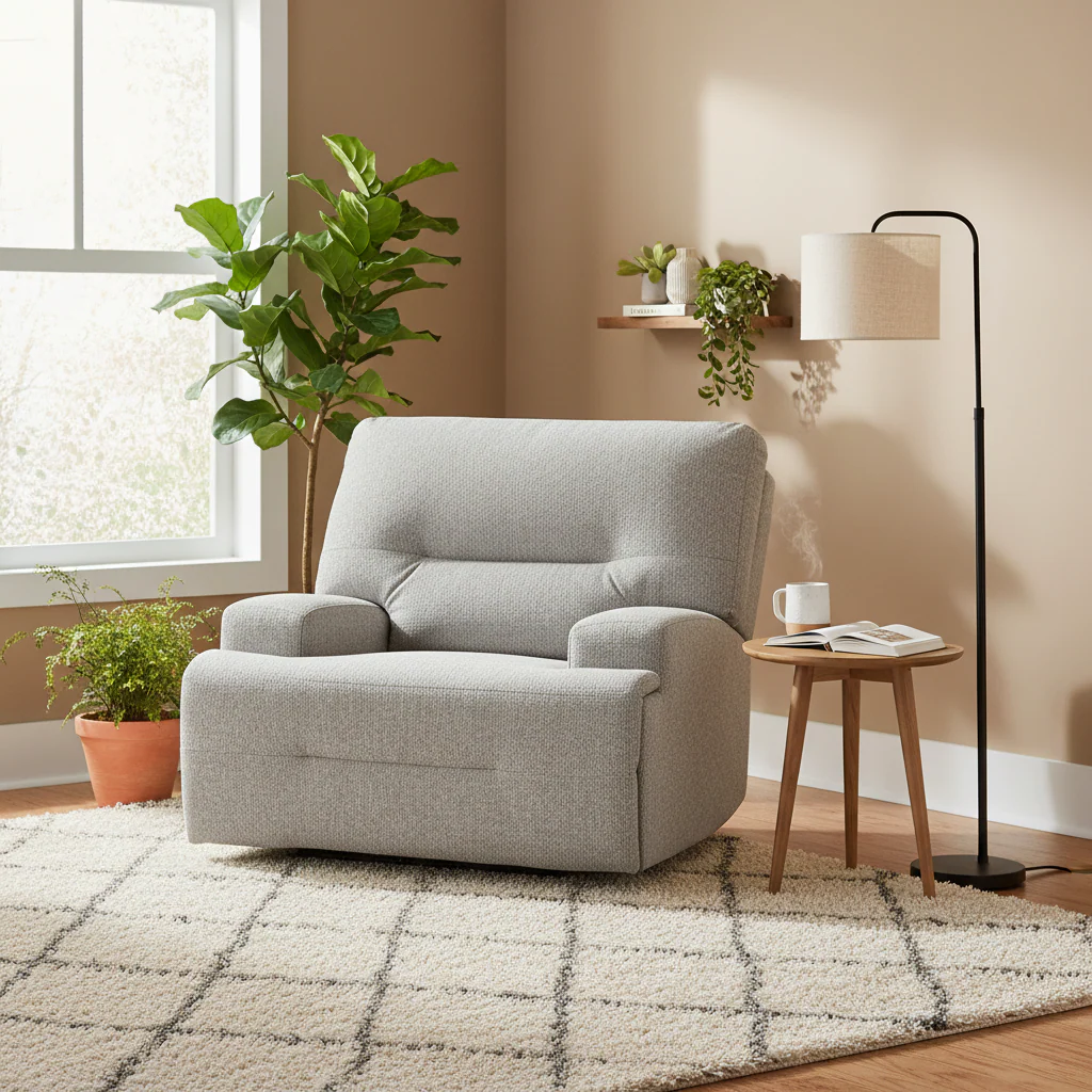 Wide Seat Power Recliner – Gray / Blue, Single