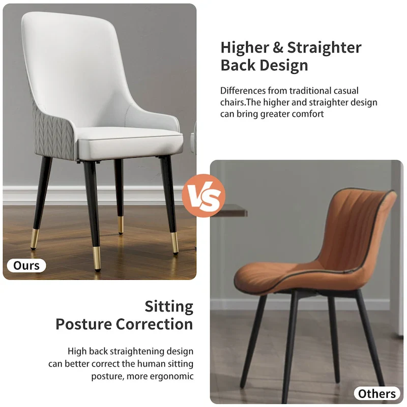 Modern PU Leather Set of 2 Dining Chairs with Metal Legs - 17x17x36