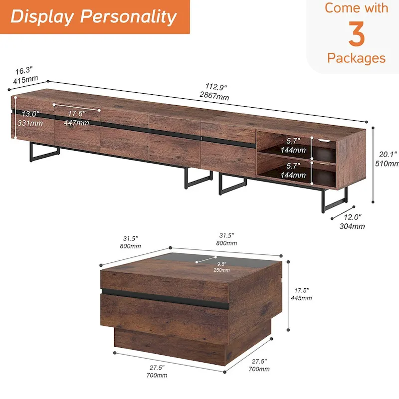 WAMPAT Modern TV Stand and Coffee Table Set of 2