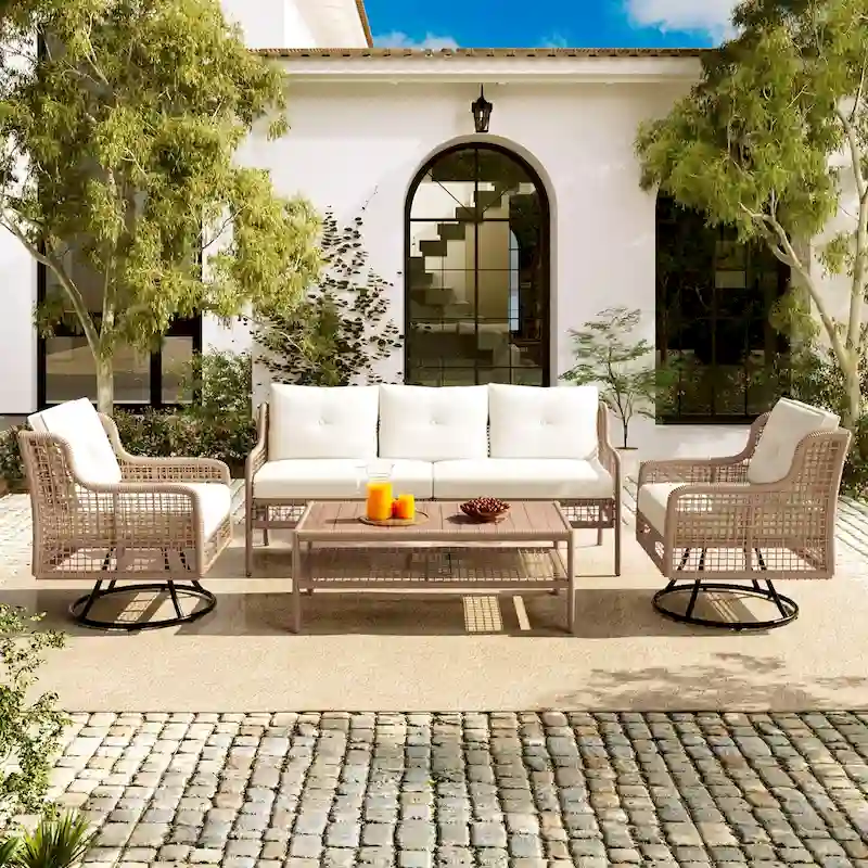 72.1 W Outdoor Conversation Wicker Sofas 4 Pieces Patio Furniture Set with Swivel Chairs