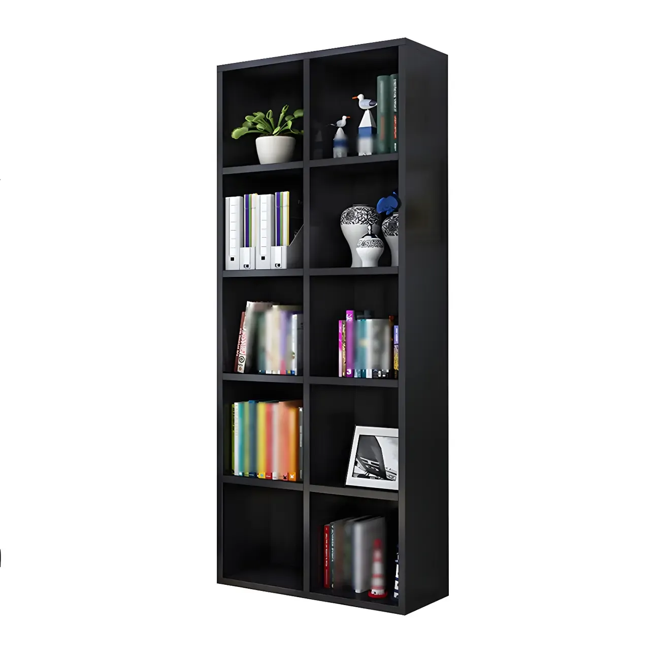 Scandinavian 3-Tier Black Cube Wood Bookcase
