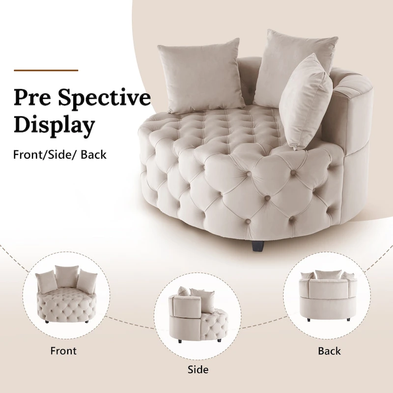 Velvet Modern Leisure Big Classical Barrel Chair with 2 Pillows